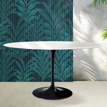 Saarinen Tulpentafel H 74 cm Rond in Florim Keramiek Glanzend Wit - Scharlakenrood Viadurini