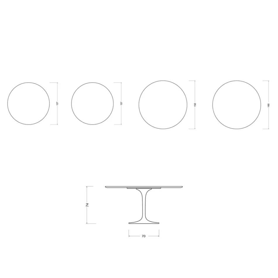 Saarinen Tulpentafel H 74 cm Rond in Glanzend Statuario Florim Keramiek - Scharlakenrood Viadurini