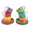 Koffiekopjes met schotel in gekleurd handbeschilderd aardewerk 12 stuks - Abruzzo