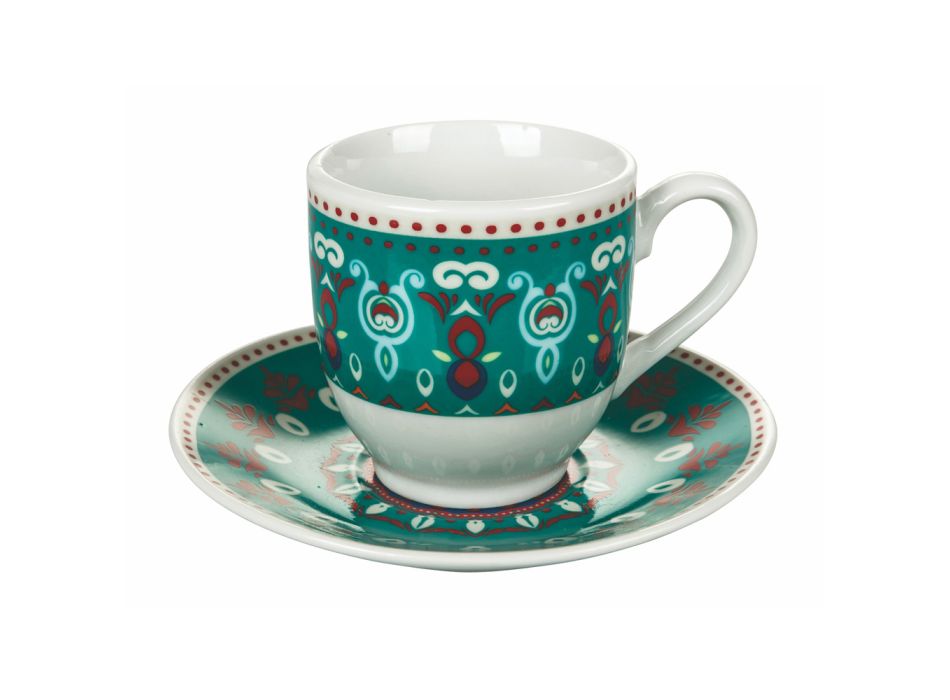 Koffiekop en schotel in geassorteerd gekleurd porselein 12 stuks - Perzië Viadurini