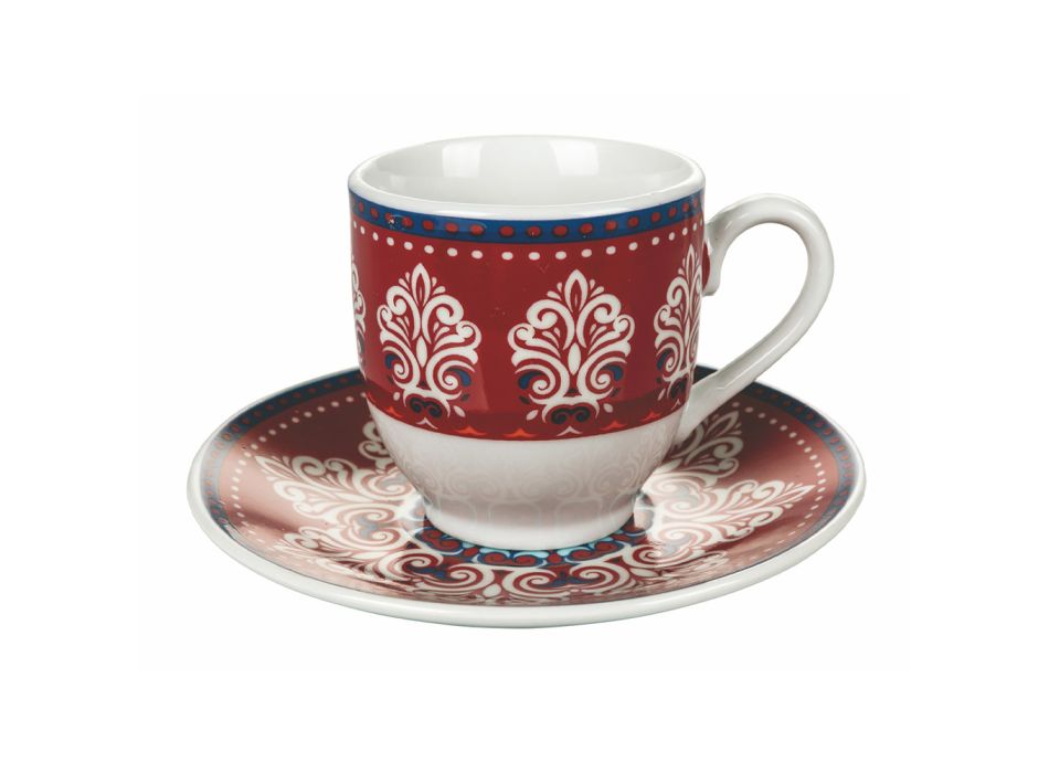 Koffiekop en schotel in geassorteerd gekleurd porselein 12 stuks - Perzië Viadurini