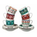 Koffiekop en schotel in geassorteerd gekleurd porselein 12 stuks - Perzië