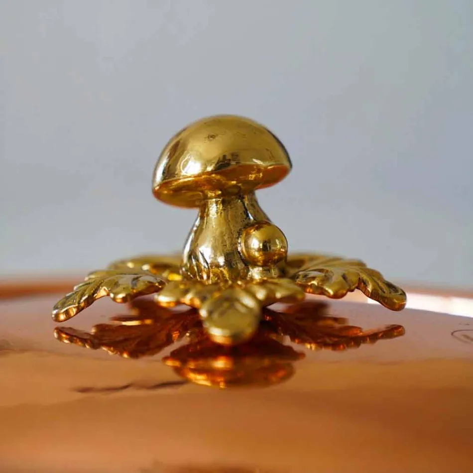 Handvertinde koperen ovale designpan met deksel 31x22 cm - Mariachiara Viadurini