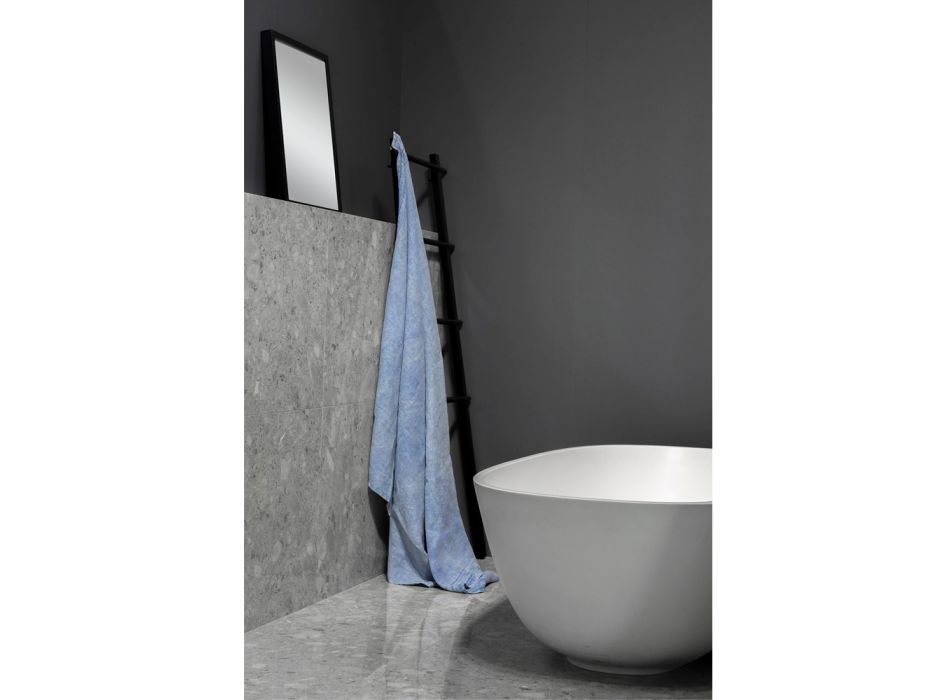 Lichtblauwe zware linnen badhanddoek Italiaans luxe design - Jojoba Viadurini