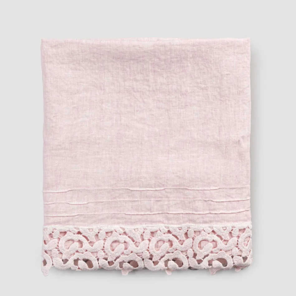 Zware linnen badhanddoek met Italiaanse kwaliteit Poema Lace 2 kleuren - Kasteel Viadurini