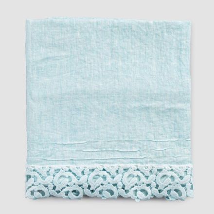 Zware linnen badhanddoek met Italiaanse kwaliteit Poema Lace 2 kleuren - Kasteel Viadurini