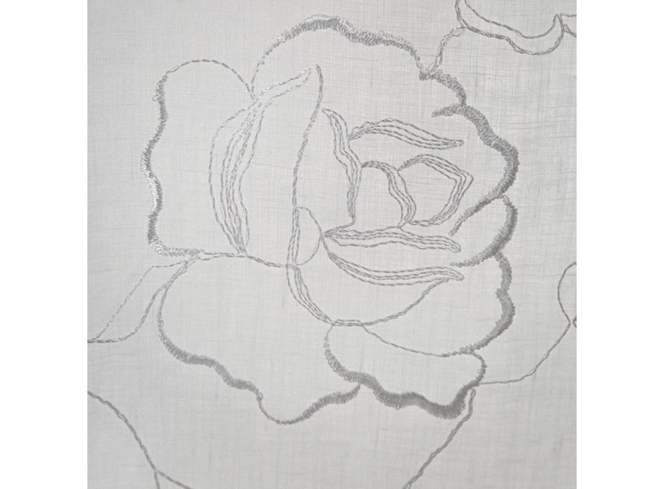 Wit gordijn van linnen gaas en organza met elegant rozenborduurwerk - Mariarosa Viadurini
