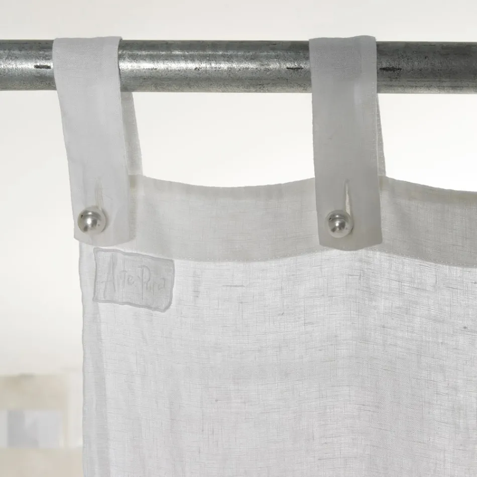Wit en licht linnen gordijn met elegant centraal kantontwerp - Geogeo Viadurini