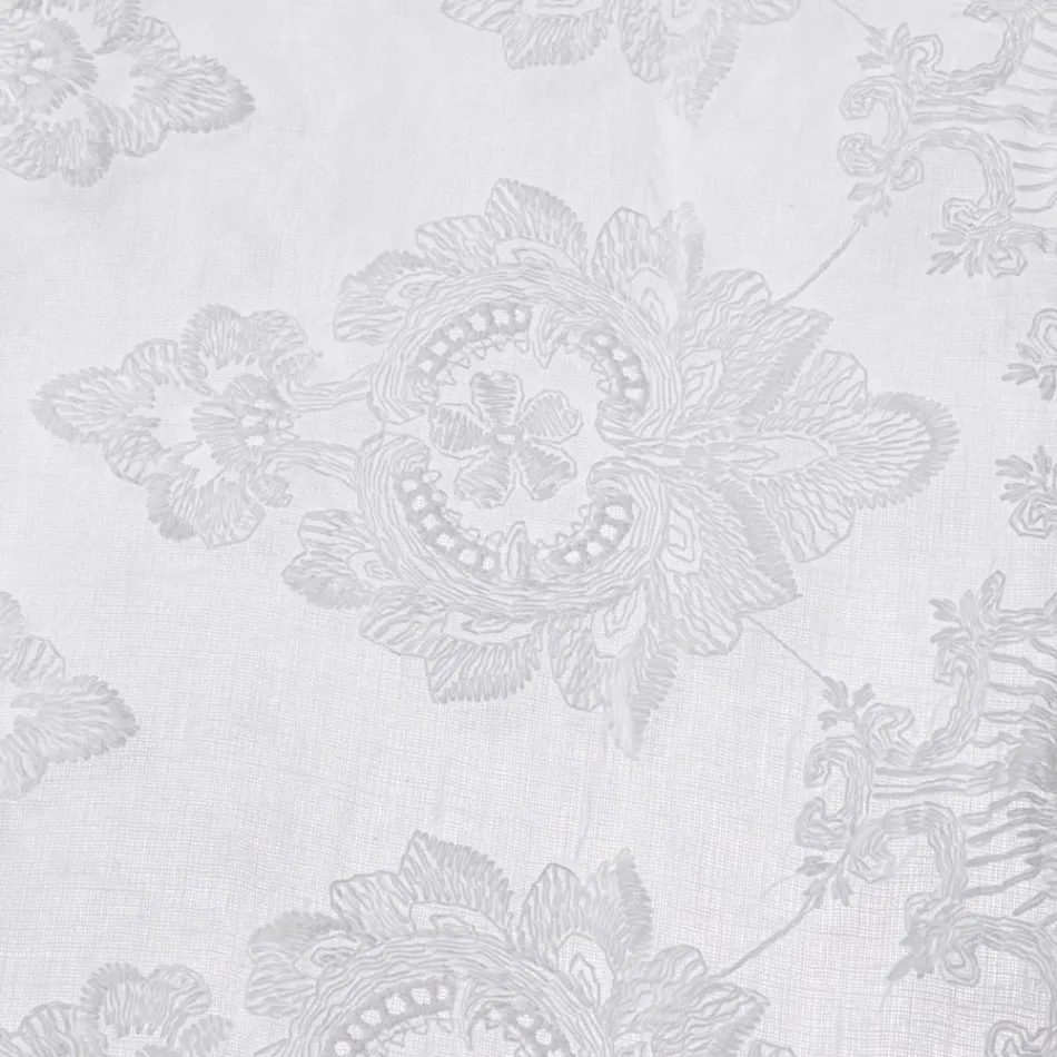Italiaans luxe lichtlinnengordijn met organza en wit borduurwerk - Marinella Viadurini