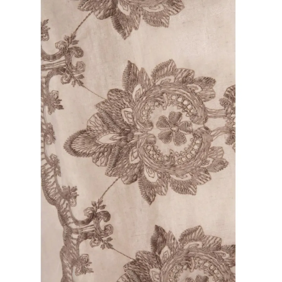 Licht linnen gordijn met organza en gotisch borduurwerk in het luxe centrum - Marinella Viadurini