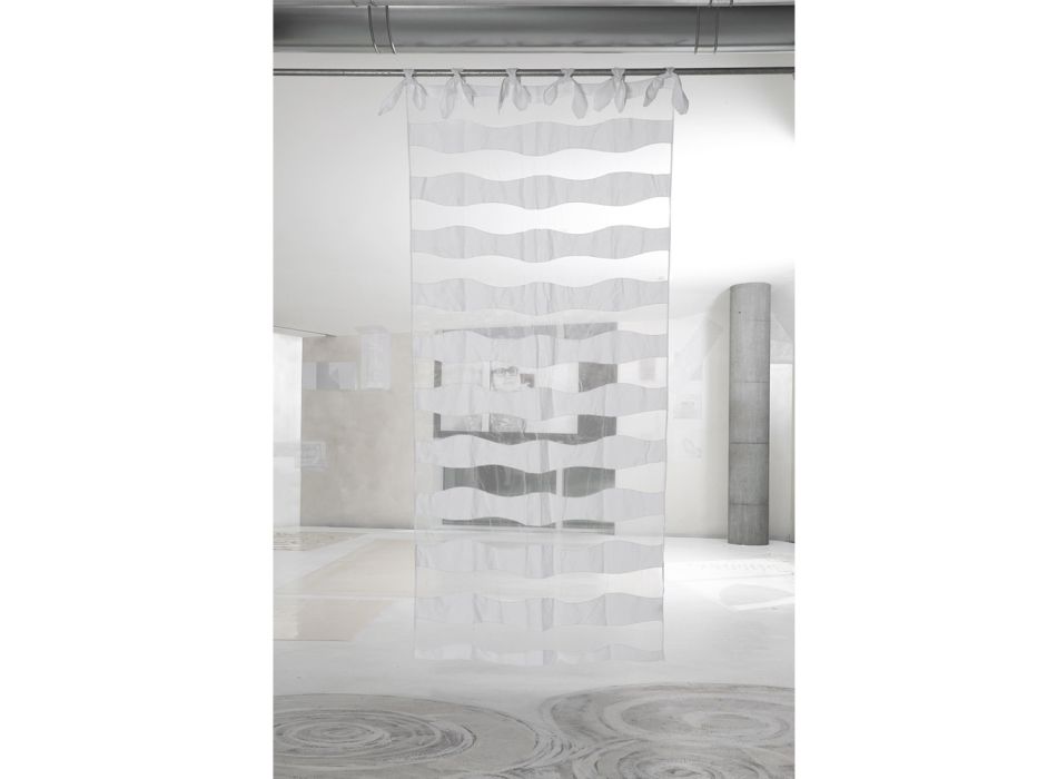 Gordijn van linnen en witte organza met elegant Italiaans borduurmotief - Oceanomare Viadurini