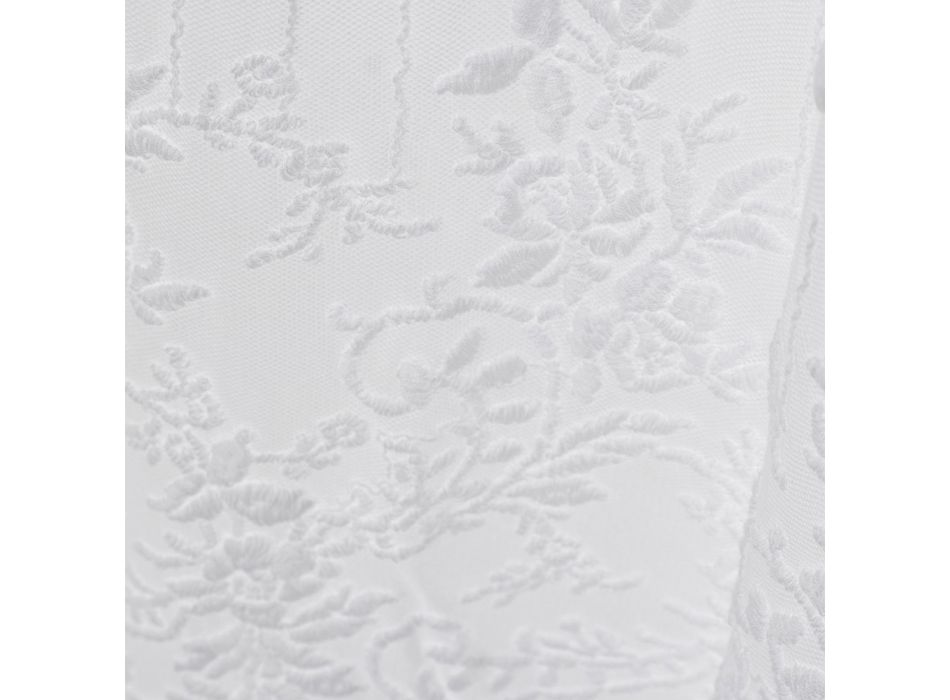 Gordijn van witte tule met stippenborduursel en luxe bloemen Made in Italy - Eucariota Viadurini