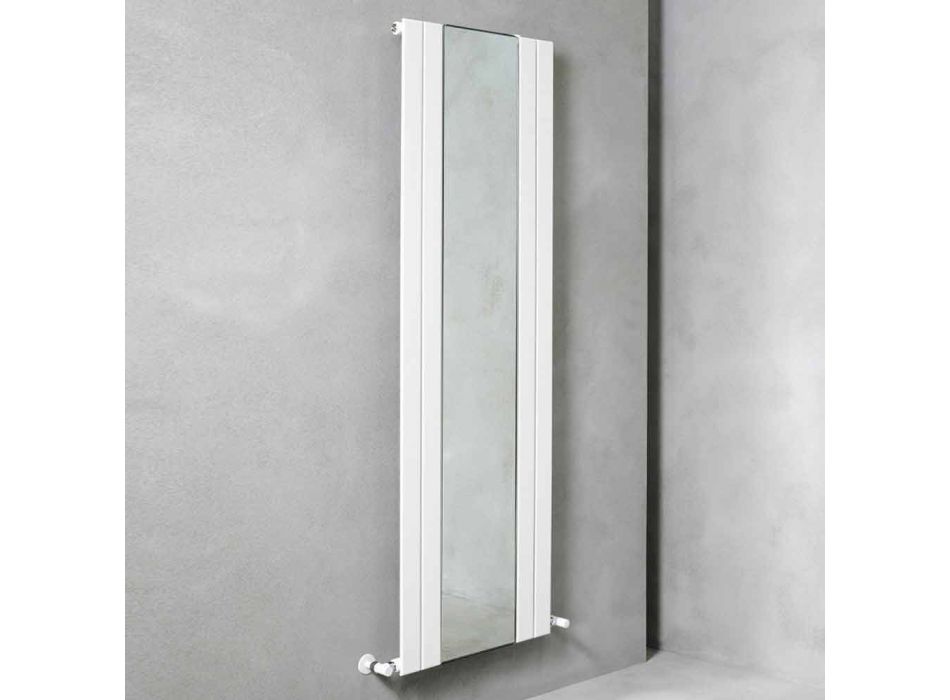 Design verticale badkamerradiator in staal met spiegel van 587 W - Picchio Viadurini