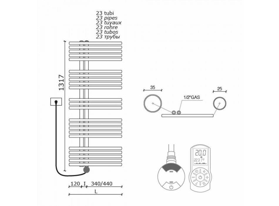 Modern design elektrische badkamerradiator voor wandmontage tot 700 W - pauw Viadurini