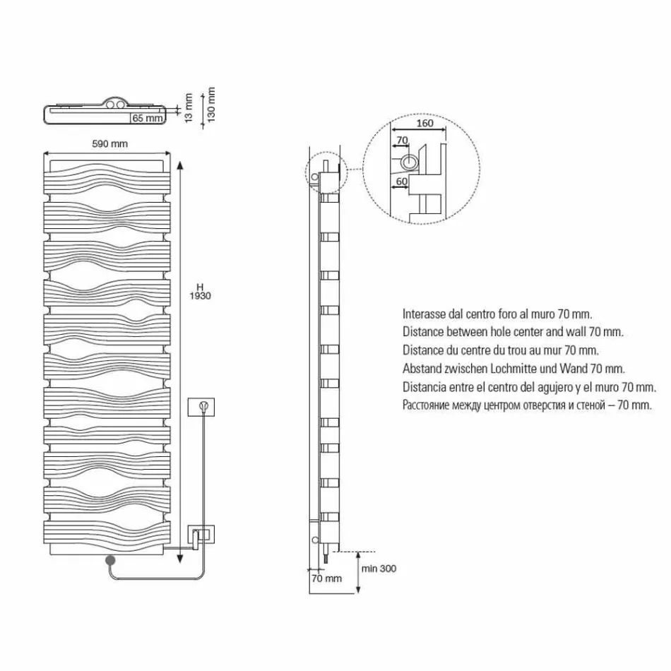 Design elektrische radiator voor woonkamer of badkamer met 1000 W led - glans Viadurini