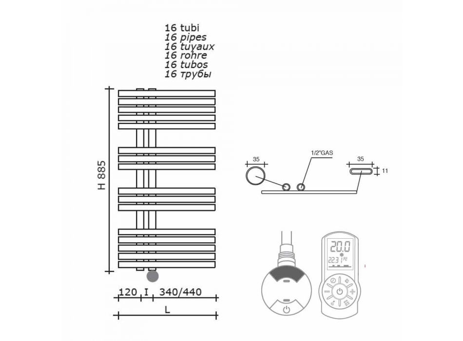 Moderne design wandgemonteerde elektrische radiator voor badkamer 400 W - pauw Viadurini
