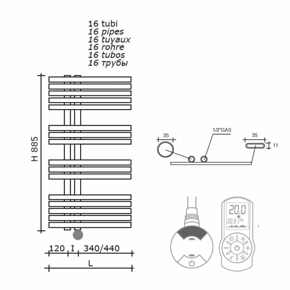 Moderne design wandgemonteerde elektrische radiator voor badkamer 400 W - pauw Viadurini