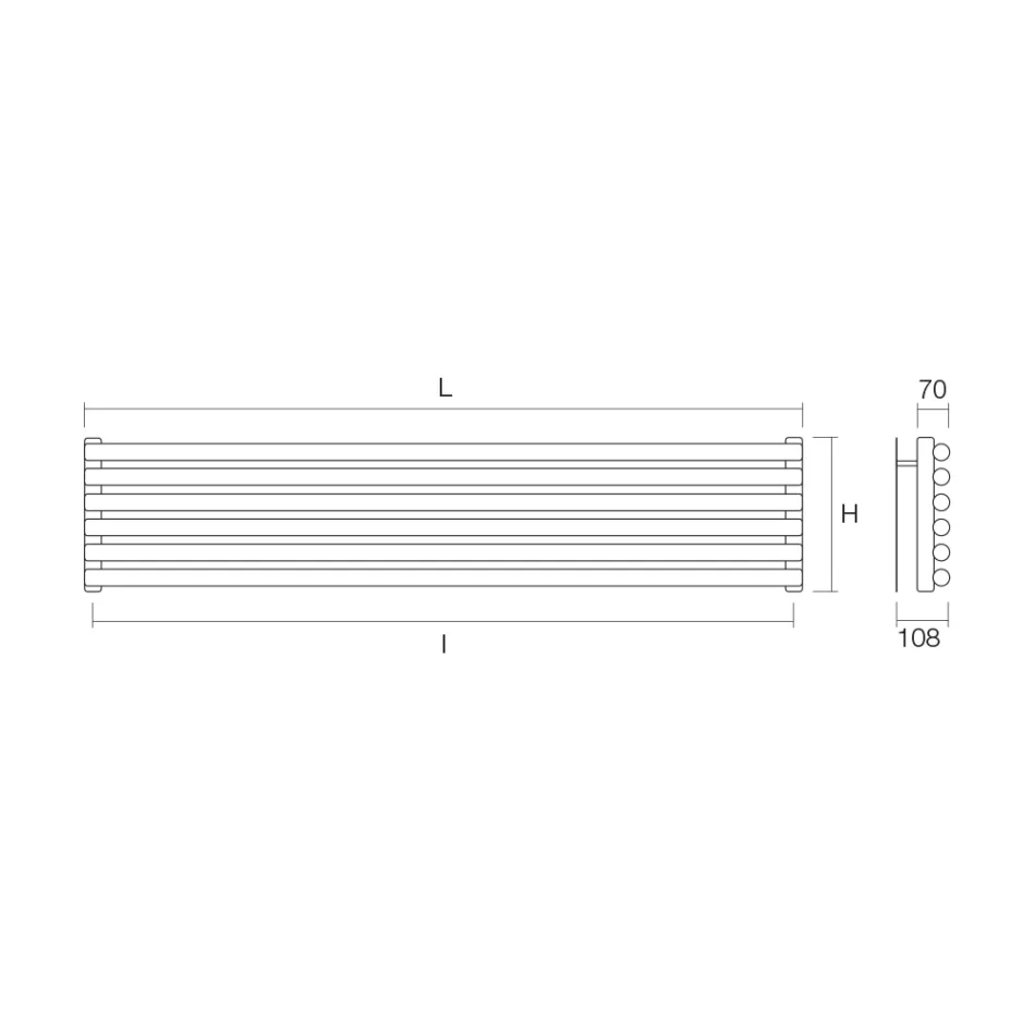 Hydraulische radiator met verticale collectoren en horizontale buizen - Samengesteld Viadurini