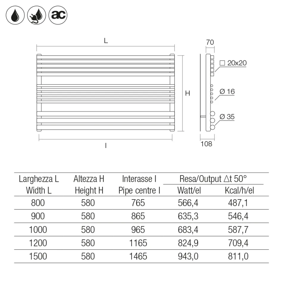 Hydraulische radiator met diverse elementen, gemaakt in Italië - Ardore Viadurini
