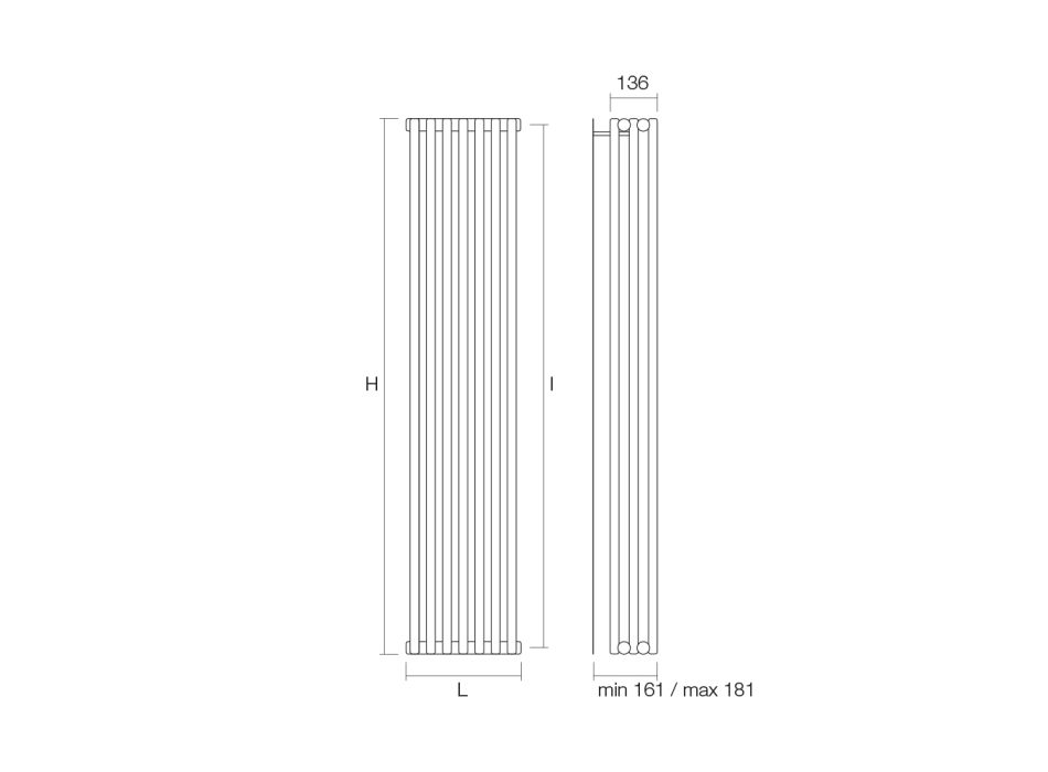 Hydraulische radiator met drievoudige sectie van verticale elementen - Cantucci Viadurini
