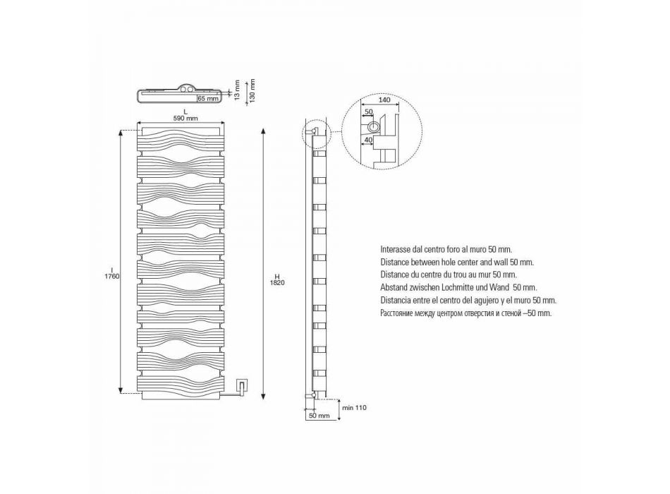 Design hydraulische radiator voor woonkamer of badkamer met led 839 W - glans Viadurini