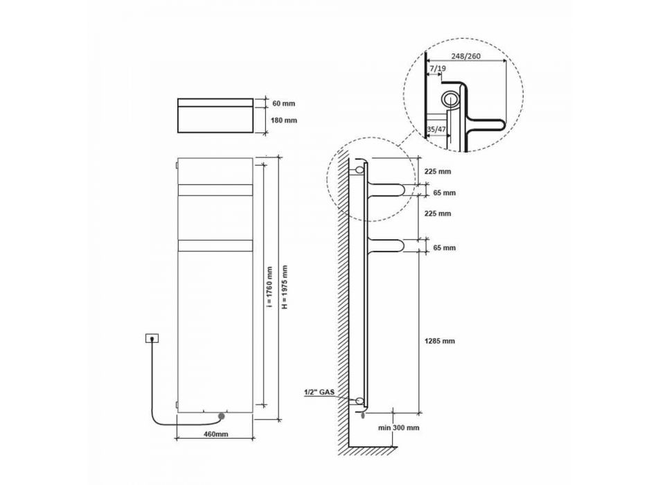 Verticale elektrische design handdoekradiator tot 1000 watt - Rebel Viadurini