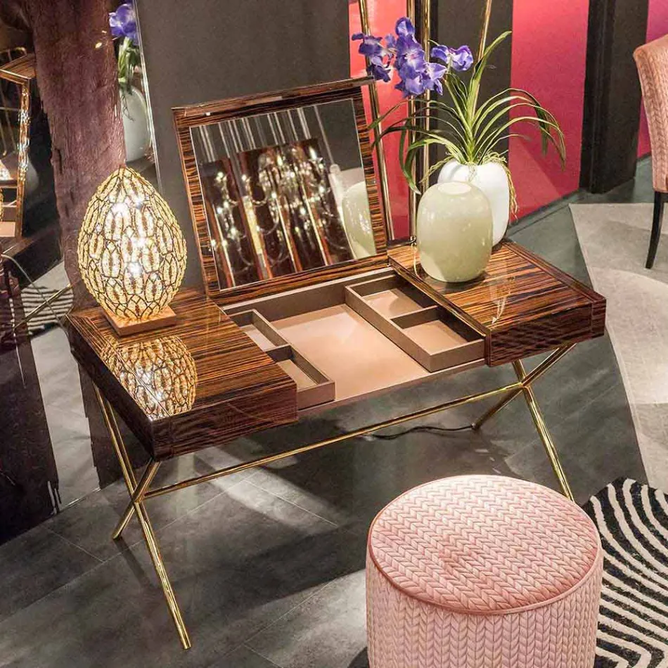 Moderne Toilettafel met opvouwbare top in glanzend ebben Ada 3 Viadurini