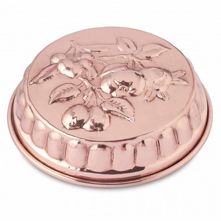 Ronde handvertinde koperen cakevorm met fruitdecoratie 28 cm - Gianmattia Viadurini