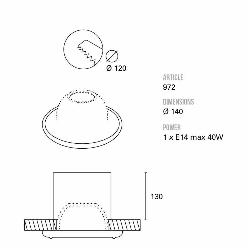 TOSCOT Battersea vuurtoren verzonken diameter 14 cm Made in Toscane Viadurini