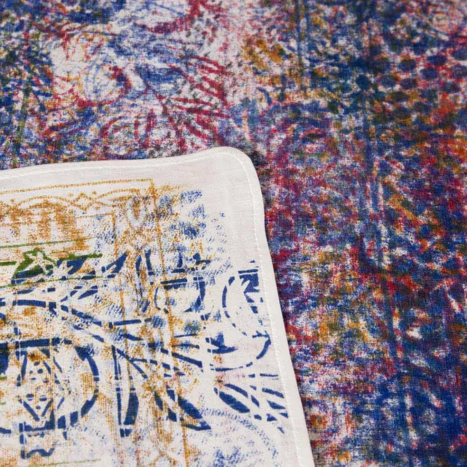 Tafelkleed van Italiaanse kunst met handgedrukt katoen uit één stuk - merken Viadurini