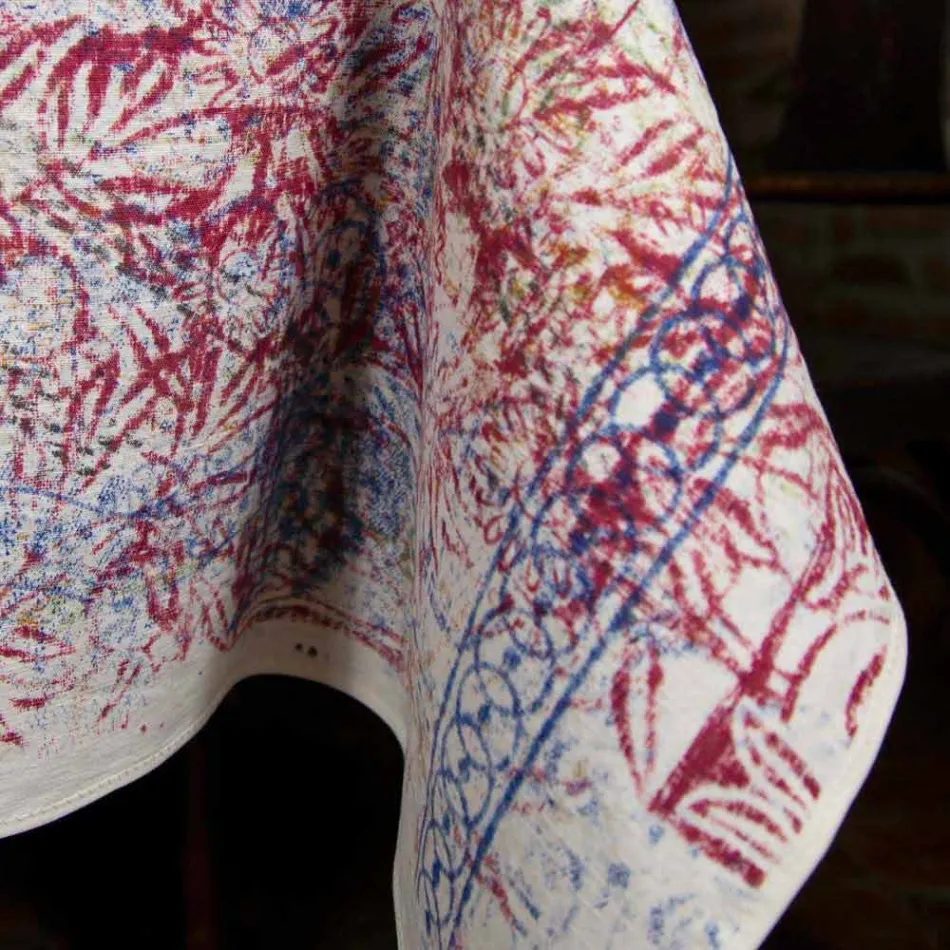 Tafelkleed van Italiaanse kunst met handgedrukt katoen uit één stuk - merken Viadurini