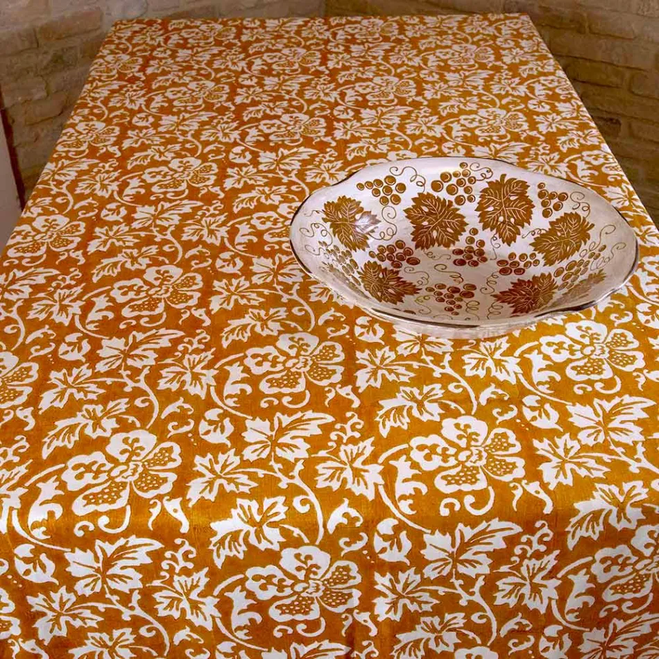 100% Italiaans handgemaakt linnen tafelkleed met eendelige handafdruk - Merken Viadurini