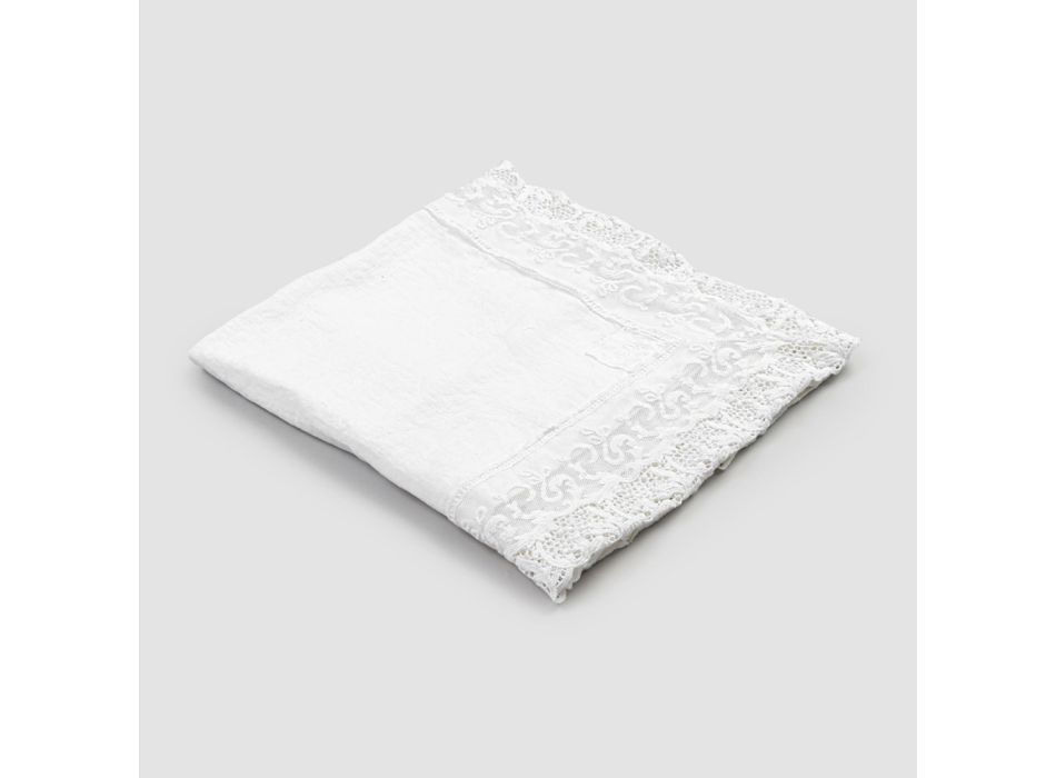 Vierkant linnen tafelkleed met wit kant Luxe design Made in Italy - Olivia Viadurini