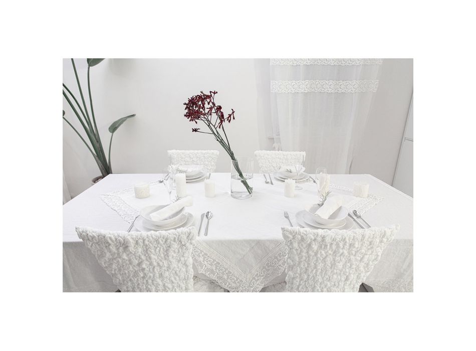 Vierkant linnen tafelkleed met wit kant Luxe design Made in Italy - Olivia Viadurini