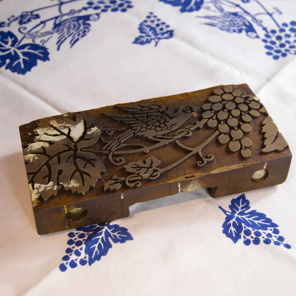 Hoog artistiek linnen tafelkleed met Italiaanse kunsthanddruk - merken Viadurini