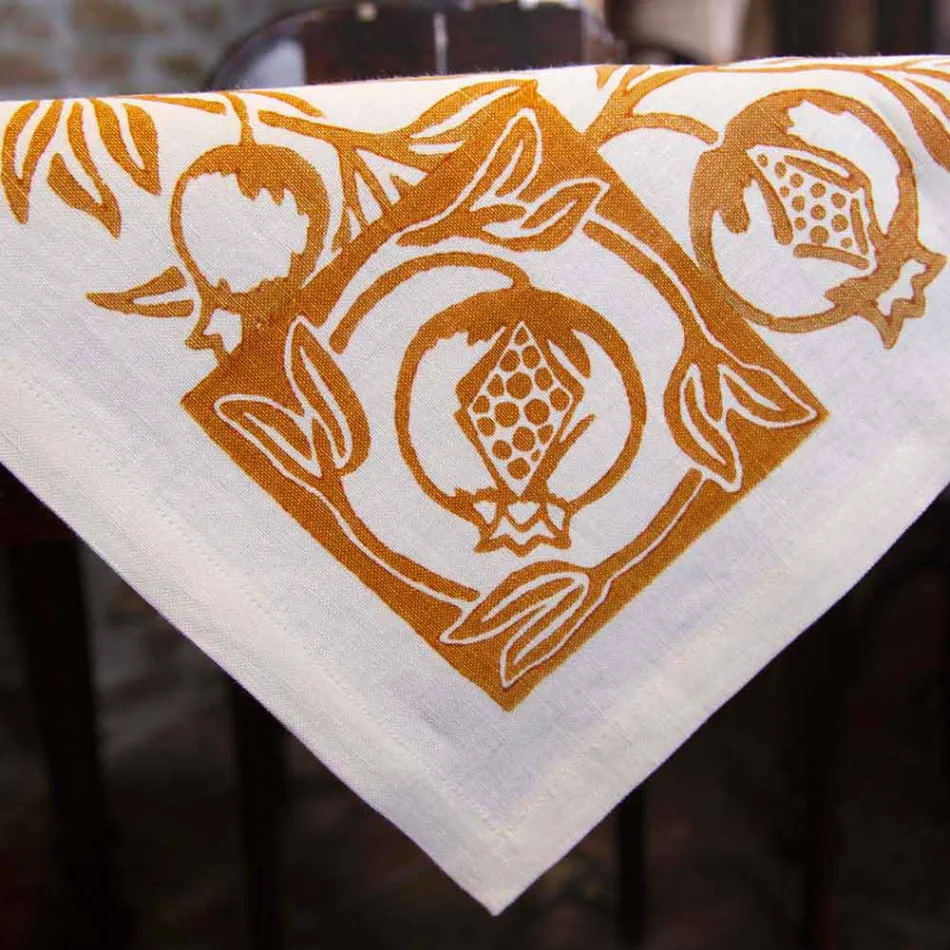 Hoog artistiek linnen tafelkleed met Italiaanse kunsthanddruk - merken Viadurini