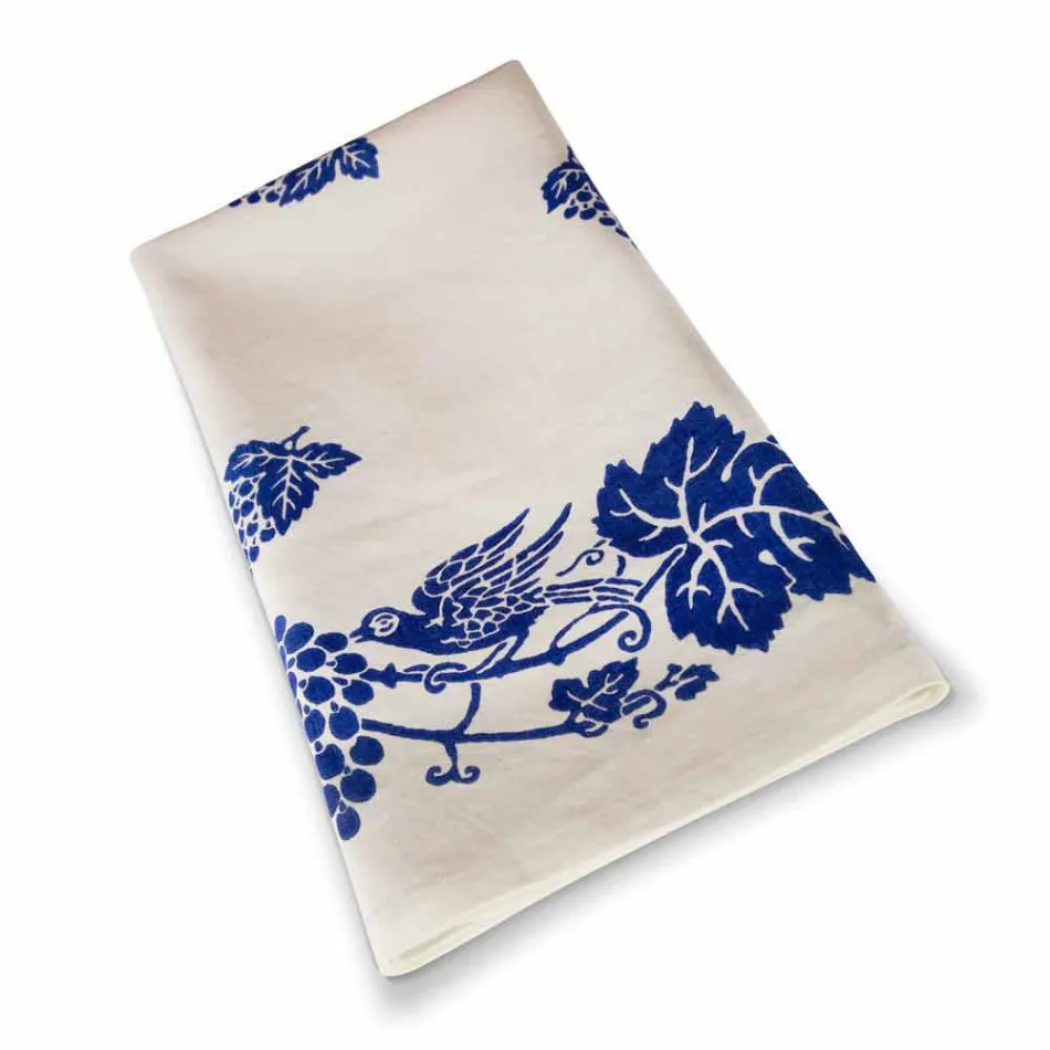 Hoog artistiek linnen tafelkleed met Italiaanse kunsthanddruk - merken Viadurini