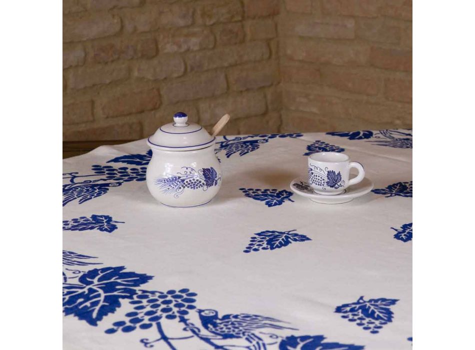 Hoog artistiek linnen tafelkleed met Italiaanse kunsthanddruk - merken Viadurini