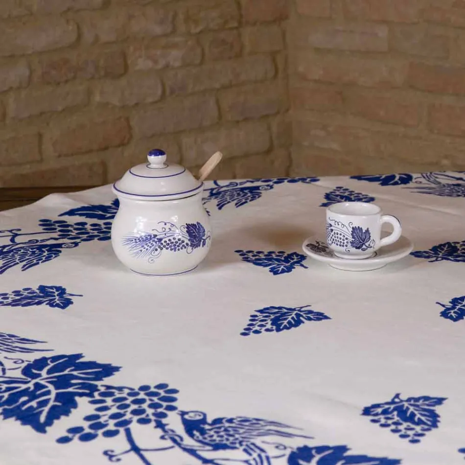 Hoog artistiek linnen tafelkleed met Italiaanse kunsthanddruk - merken Viadurini