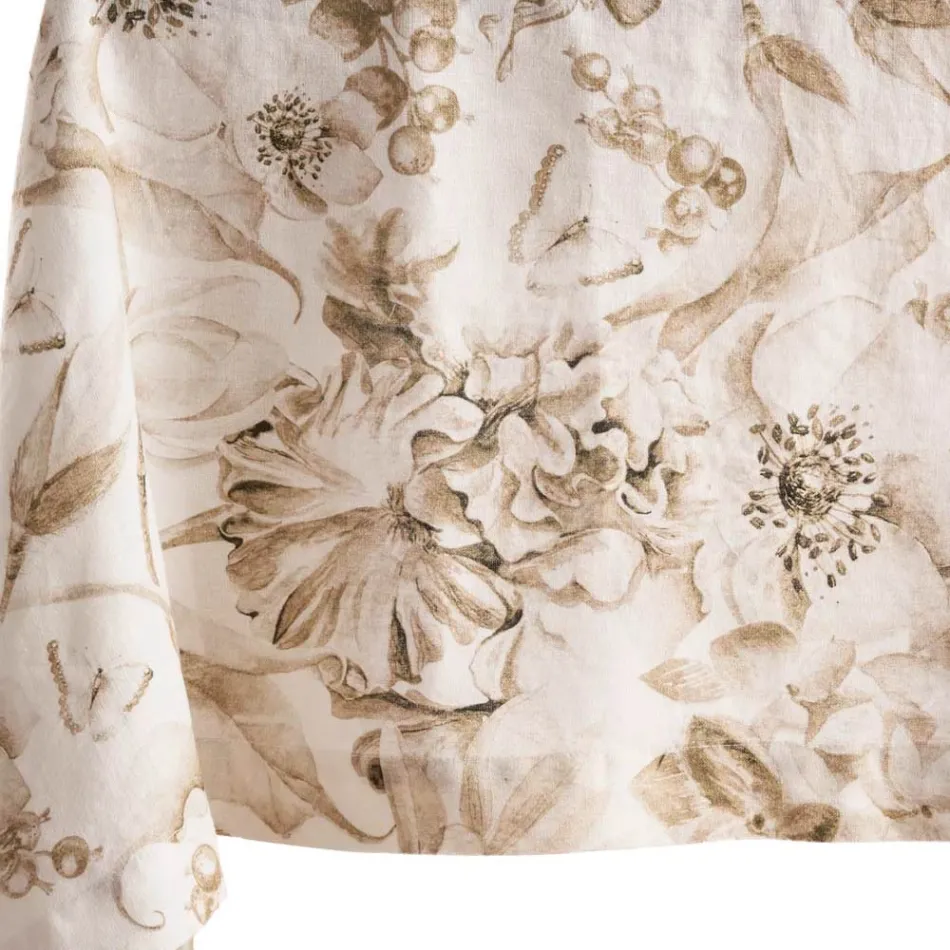 Bedrukt en gewassen linnen tafelkleed met weelderig bloemenmotief - Caress Viadurini