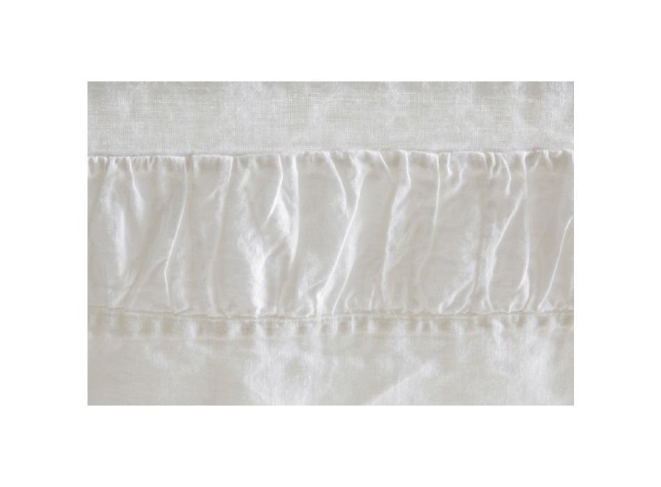 Vierkant tafelkleed van wit linnen, frame en vouwrand in reliëf - Mippel Viadurini