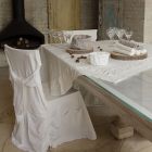Vierkant tafelkleed van wit linnen, frame en vouwrand in reliëf - Mippel Viadurini