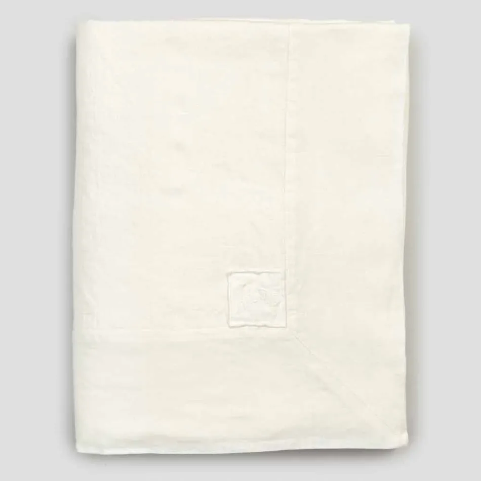 Groot rechthoekig zwaar wit linnen tafelkleed met ingelijste randen - Davinci Viadurini