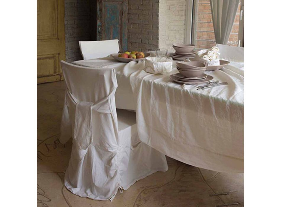 Groot rechthoekig zwaar wit linnen tafelkleed met ingelijste randen - Davinci Viadurini
