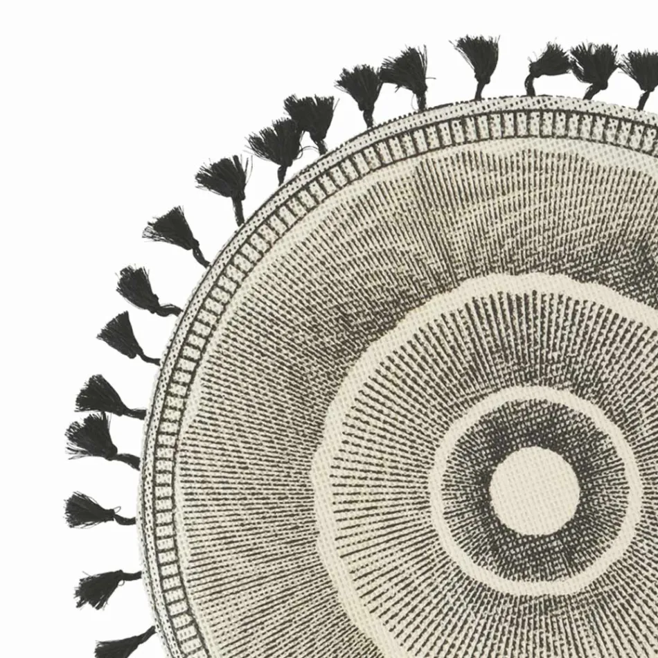 Ronde ontbijtplacemat in jute met zwarte franjes 12 stuks - Casside Viadurini