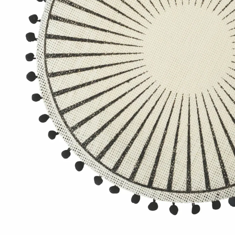 Ronde ontbijtplacemat in jute met zwarte pompons 12 stuks - Casside Viadurini