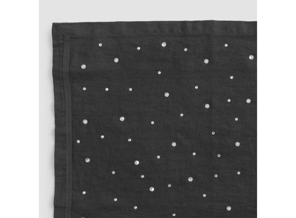 Zwart linnen placemat met kristallen, Italiaans handwerk, 2 stuks - Nabuko Viadurini