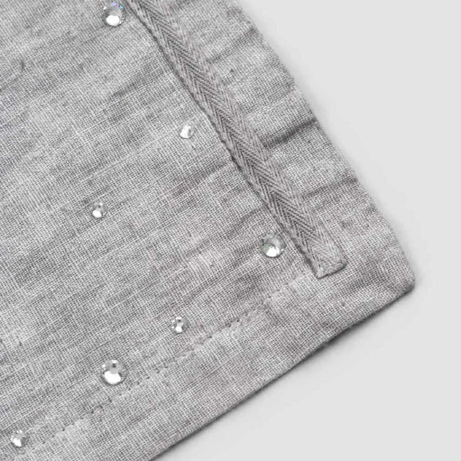 Ontbijtplacemats van grijs linnen met kristallen 2 stuks - Macanno Viadurini