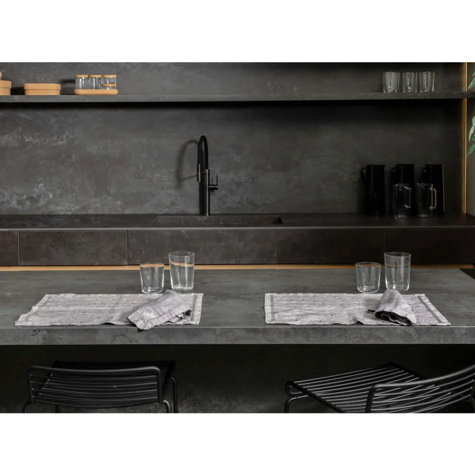 Ontbijtplacemats in grijs linnen met kristallen 2 stuks - Macanno Viadurini