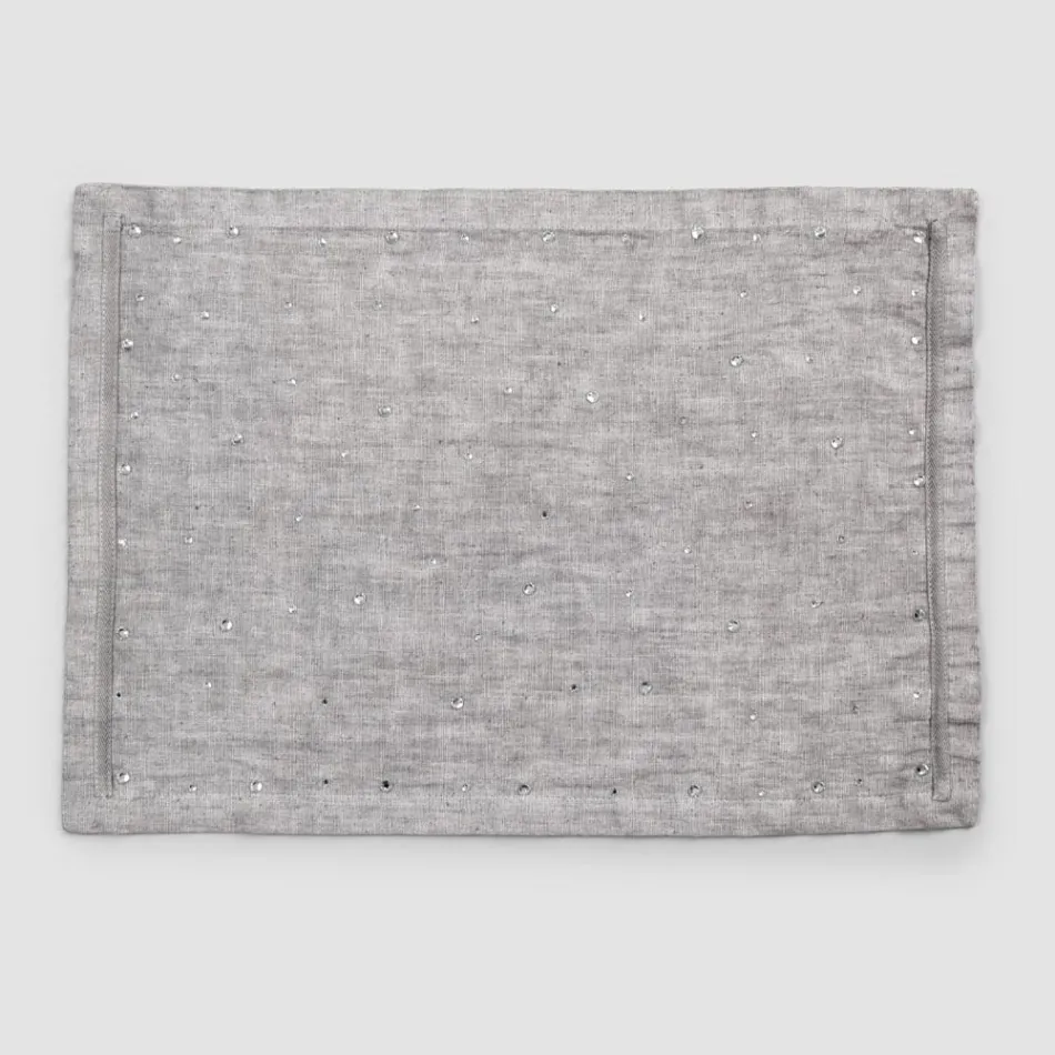 Ontbijtplacemats van grijs linnen met kristallen 2 stuks - Macanno Viadurini